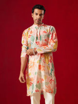 Men's Multicolor Bold Floral Print Fluid Cotton Blend Kurta