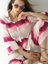 Women's Pink Three Quarter Sleeve Tie & Dye Shirt