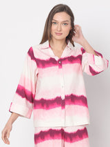 Women's Pink Three Quarter Sleeve Tie & Dye Shirt