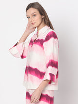 Women's Pink Three Quarter Sleeve Tie & Dye Shirt