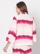 Women's Pink Three Quarter Sleeve Tie & Dye Shirt