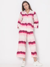 Women's Pink Three Quarter Sleeve Tie & Dye Shirt