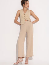 Women's Beige High Rise Straight Fit Pants