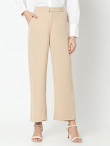 Women's Beige High Rise Straight Fit Pants
