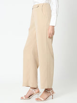 Women's Beige High Rise Straight Fit Pants