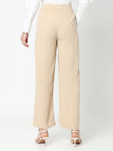 Women's Beige High Rise Straight Fit Pants
