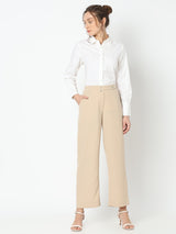 Women's Beige High Rise Straight Fit Pants