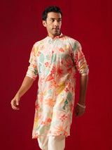Men's Multicolor Bold Floral Print Fluid Cotton Blend Kurta