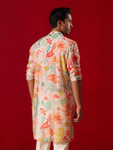 Men's Multicolor Bold Floral Print Fluid Cotton Blend Kurta