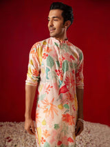 Men's Multicolor Bold Floral Print Fluid Cotton Blend Kurta