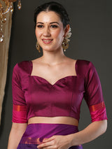 Women's Aura Silk Purple Woven Design Designer Saree With Blouse Piece