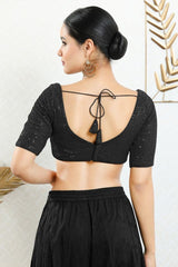 Women's Black Georgette Padded Back Open Elbow Sleeves Saree Blouse