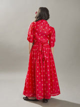 Girls Red Printed Crop Top with Elasticated Waistband Palazzo