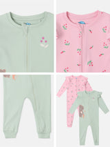 Girls Multicolor Casual Printed Sleepsuits - Pack of 2