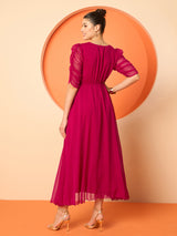 Women's Solid Embellished Fit and Flare Maxi Dress