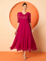 Women's Solid Embellished Fit and Flare Maxi Dress