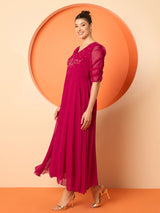 Women's Solid Embellished Fit and Flare Maxi Dress