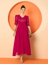 Women's Solid Embellished Fit and Flare Maxi Dress
