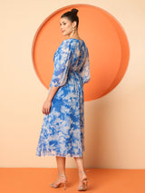Women's V-Neck Puff Sleeves Fit and Flare Dress