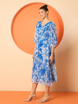 Women's V-Neck Puff Sleeves Fit and Flare Dress