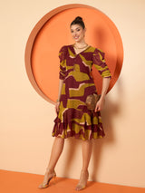 Women's Embellished Women Printed A-Line Midi Dress