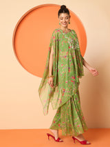 Women's Embellished and Printed Round Neck Three Fourth Sleeve Tunic with Trouser Co-Ords