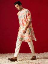 Men's Multicolor Bold Floral Print Fluid Cotton Blend Kurta