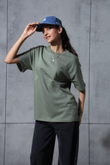 Unisex Green Casual Oversized Fit Solid Half Sleeves Tshirt