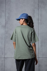 Unisex Green Casual Oversized Fit Solid Half Sleeves Tshirt