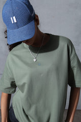 Unisex Green Casual Oversized Fit Solid Half Sleeves Tshirt