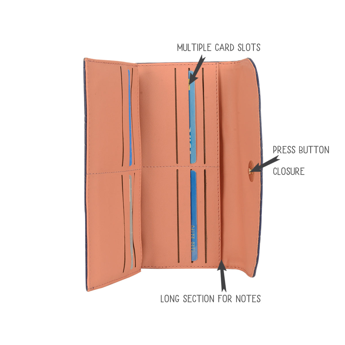 Women's Bound Blue Large 3 Fold Wallet