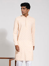 Men's Peach Traditional Ethnic Full Sleeves Kurta