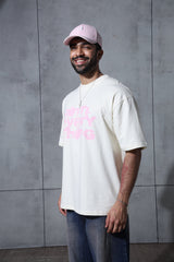 Unisex Off White Casual Oversized Fit Printed Half Sleeves Tshirt