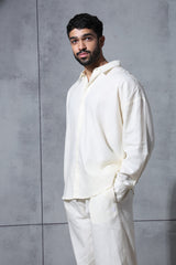 Unisex Cream Casual Regular Fit Solid Full Sleeves Shirt