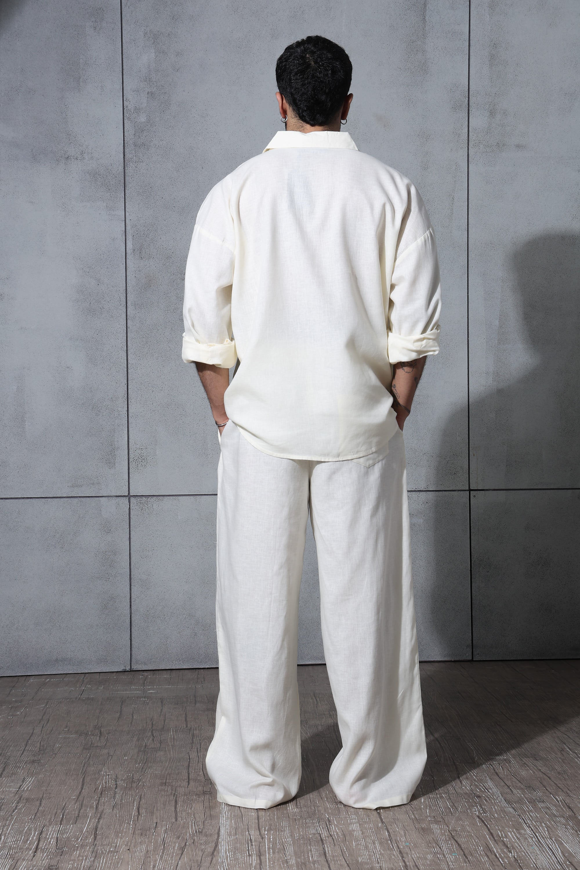 Unisex Cream Casual Solid Baggy Fit Pant