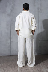 Unisex Cream Casual Solid Baggy Fit Pant