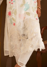 Women's White Fusion Regular Fit Embroidered Full Sleeves Kurtas Sets