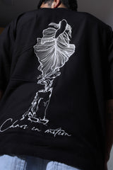 Unisex Black Casual Oversized Fit Printed Half Sleeves Shirt