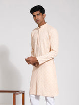 Men's Peach Traditional Ethnic Full Sleeves Kurta