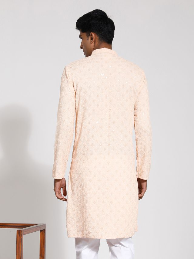 Men's Peach Traditional Ethnic Full Sleeves Kurta
