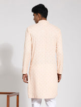 Men's Peach Traditional Ethnic Full Sleeves Kurta