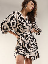 Women's Black Printed Mini Dress