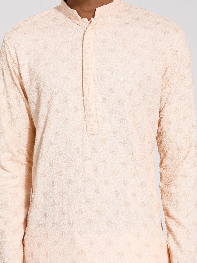 Men's Peach Traditional Ethnic Full Sleeves Kurta