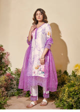 Women's Purple Fusion Regular Fit Printed Three Quarter Sleeves Kurtas Sets