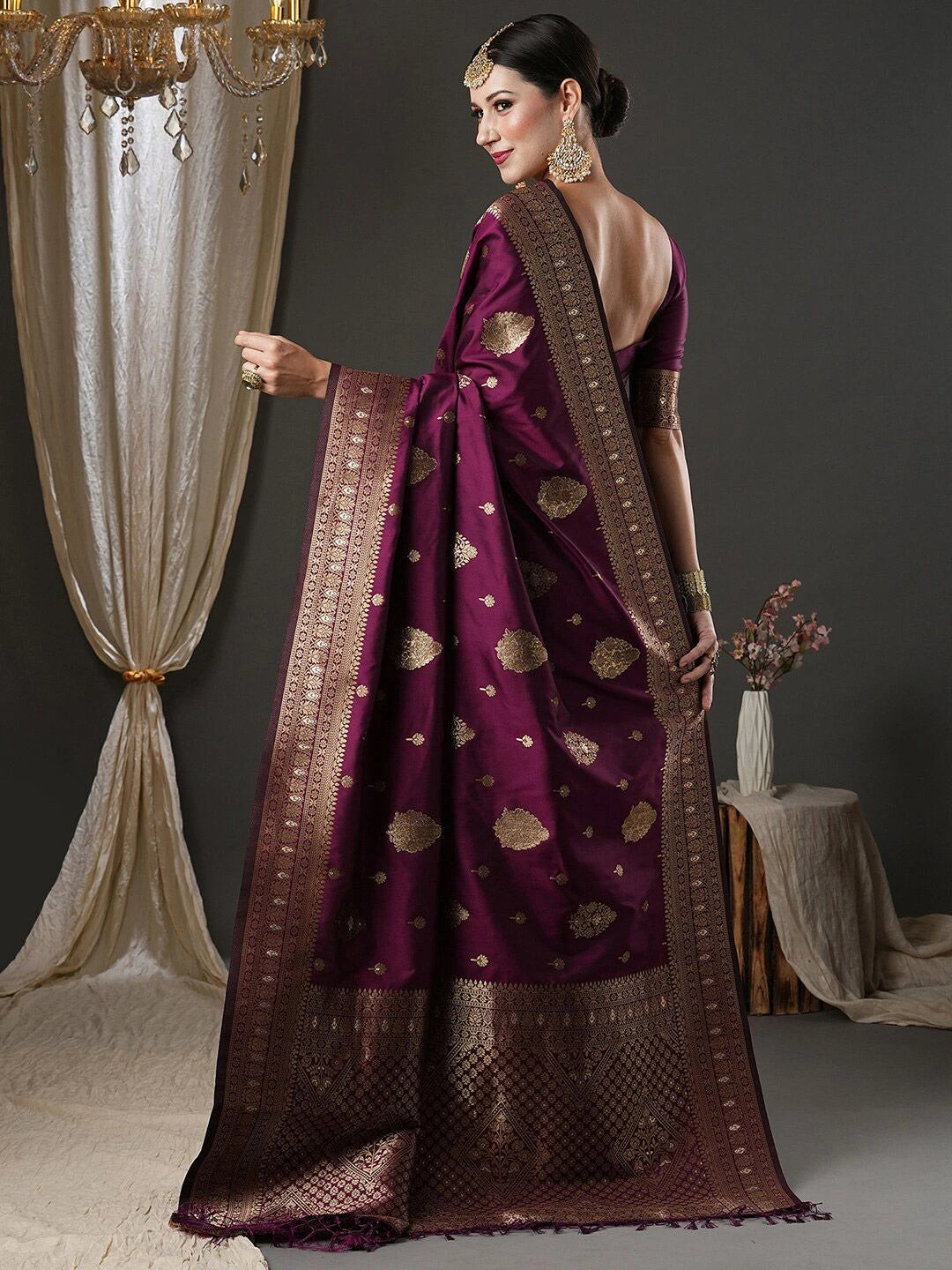 Women's Silk Blend Purple Woven Design Designer Saree with Blouse Piece