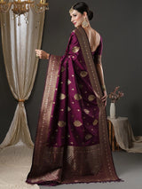 Women's Silk Blend Purple Woven Design Designer Saree with Blouse Piece