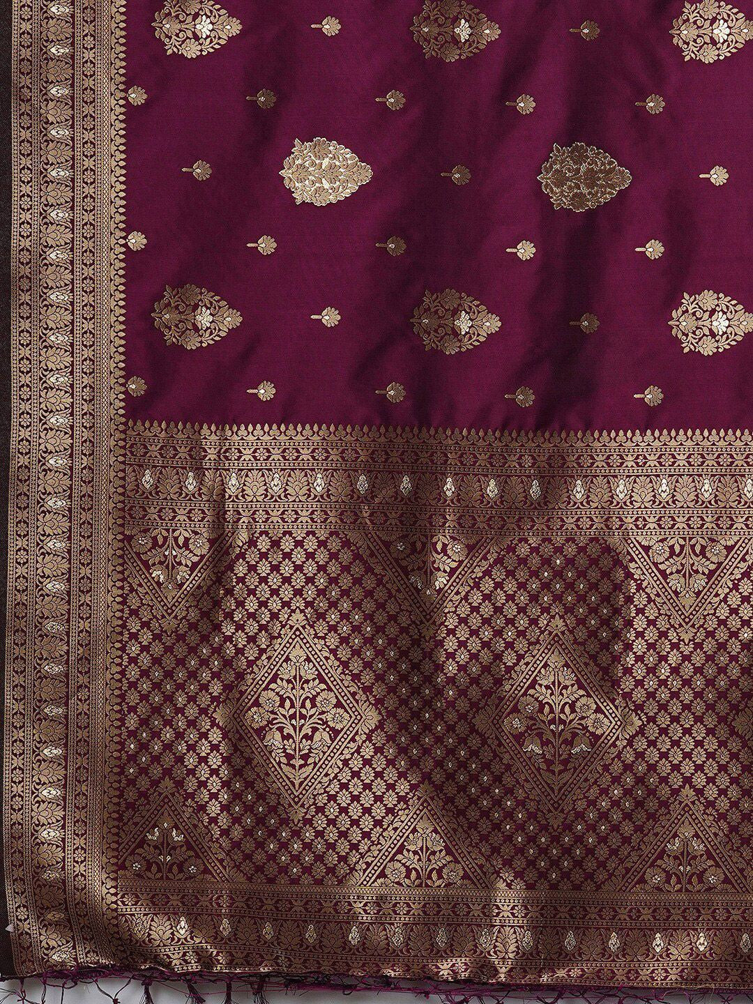 Women's Silk Blend Purple Woven Design Designer Saree with Blouse Piece