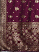 Women's Silk Blend Purple Woven Design Designer Saree with Blouse Piece