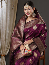 Women's Silk Blend Purple Woven Design Designer Saree with Blouse Piece