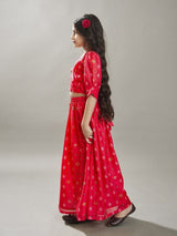 Girls Red Printed Crop Top with Elasticated Waistband Palazzo
